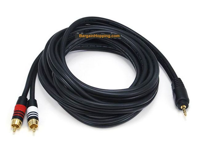 PREMIUM 10FT 3.5mm Stereo Male to 2RCA Male 22AWG Cable - Gold Plated - Click Image to Close