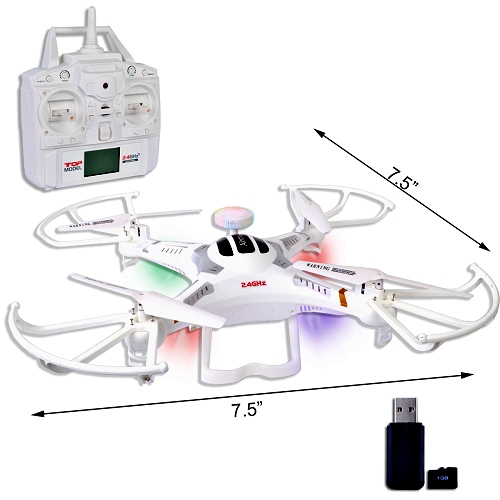 Quadcopter Drone (7.5") w/Camera, LED Lights & Flip - 2.4GHz 6-C